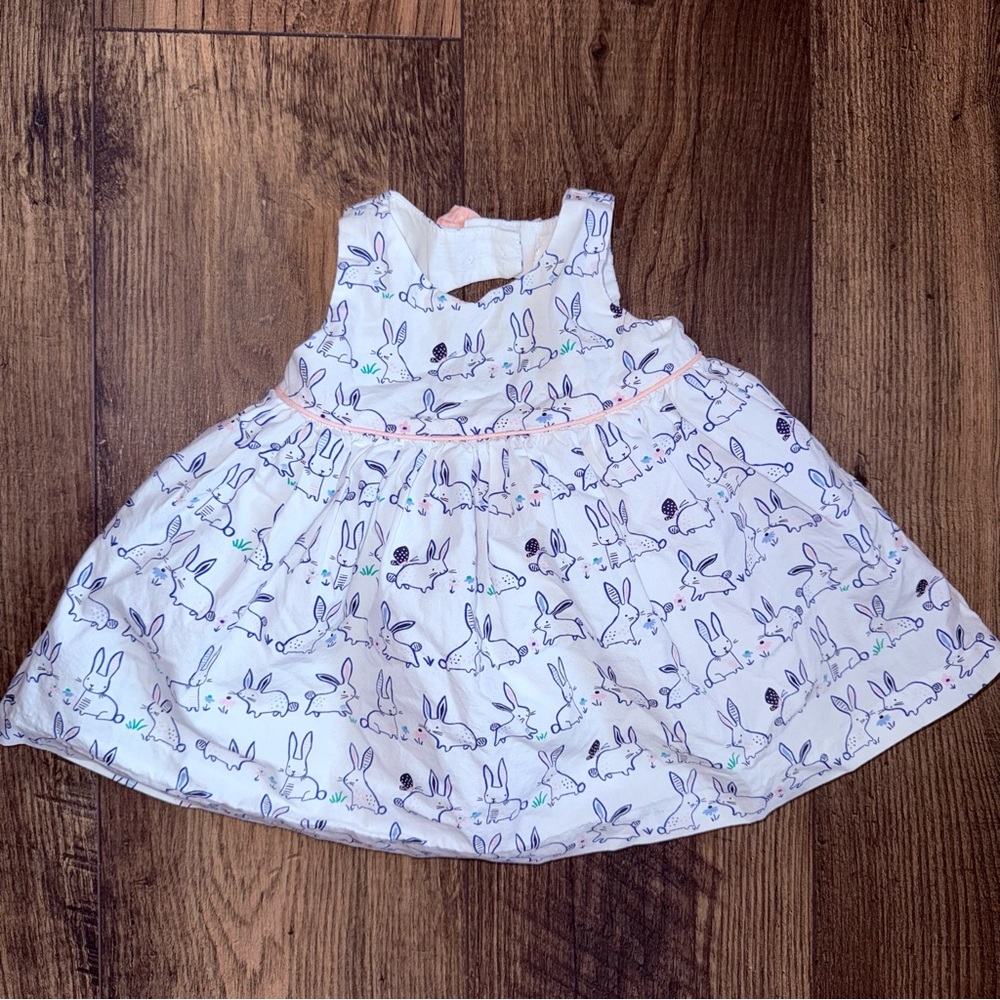 Gymboree White Dress with Navy Bunny Print and Pink Trim